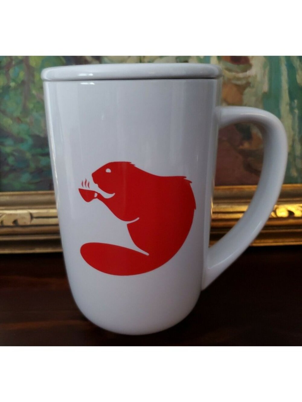 DAVIDsTEA Oh Canada Beaver Mug with Lid Red White Canadian NEW